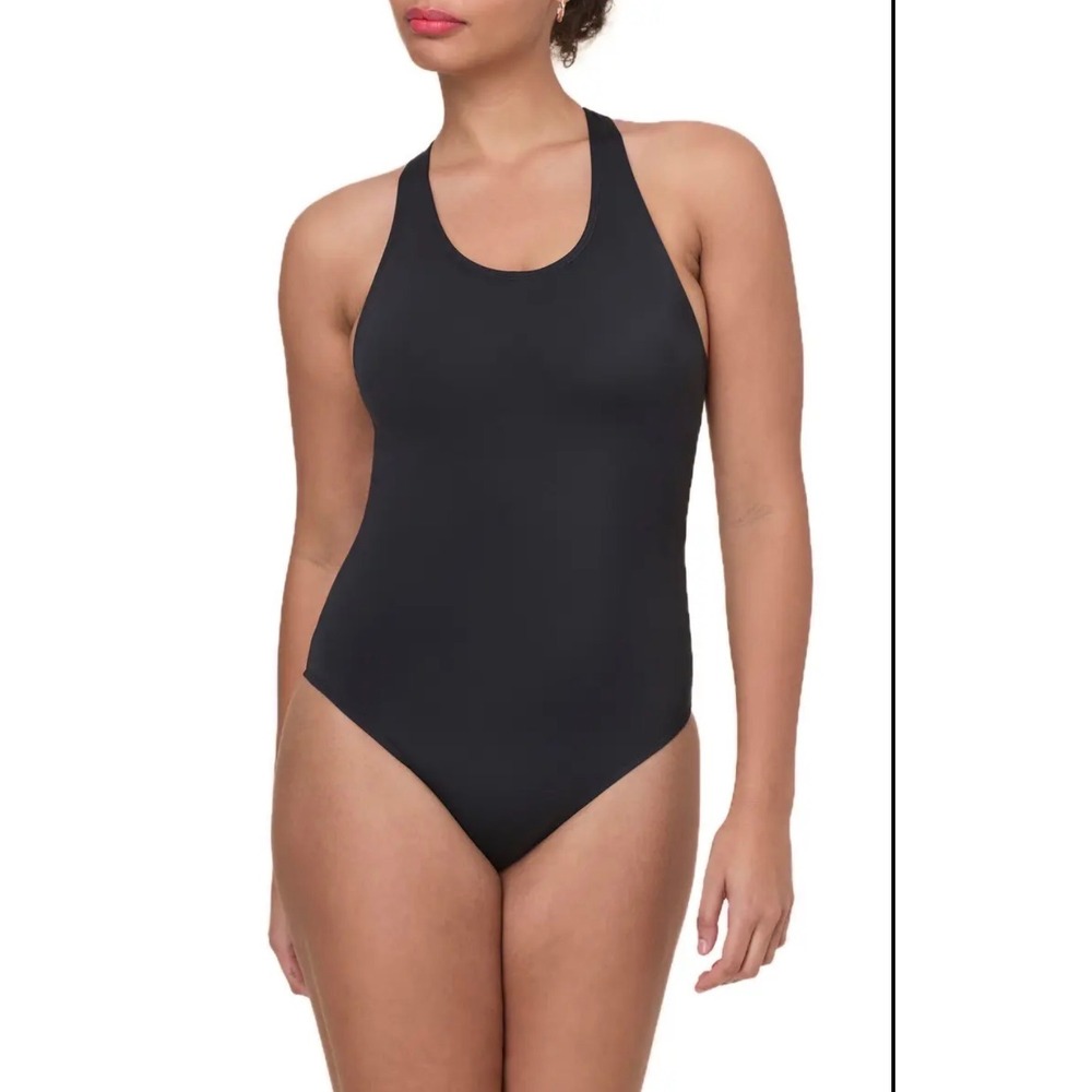 Andie Tulum Swimsuit One Piece Navy Blue Cross Back Size MT Medium Tall Vacation
